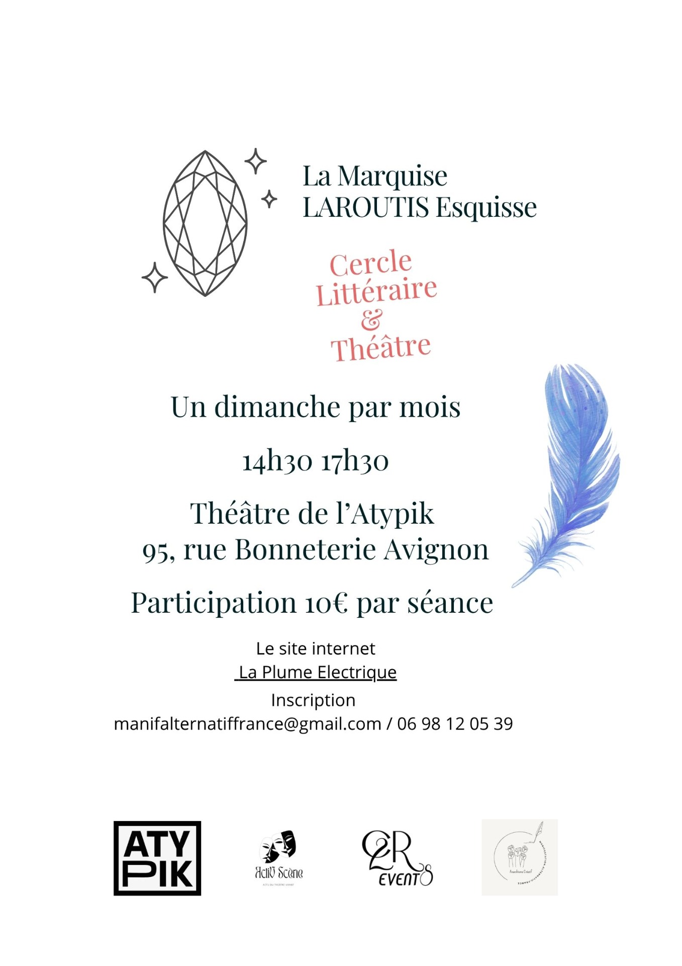 Rendez vous à l'Atypik de 14h30 à 17h30 participation 10€ adhésion à l'association 5€